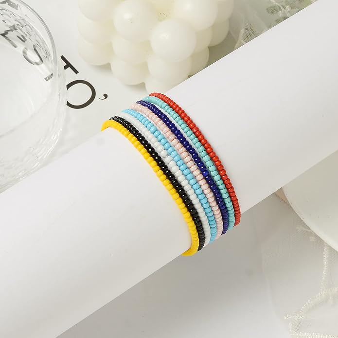 XIJIN 18 Pieces Elastic Beaded Anklets for Women Handmade Beach Boho Colorful Beads Ankle Bracelets Set