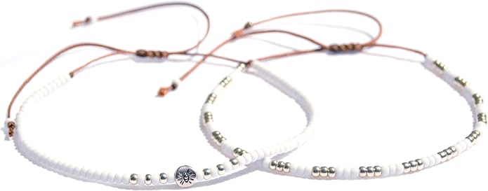 Beaded Anklet for Women, Boho Native American Style, Unique White & Silver Hippie Beach Waterproof Anklet, Handmade by Tribes