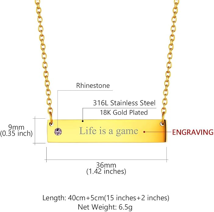 Custom4U Personalized Birthstone Bar Necklaces for Women, Custom Handmade Silver/Black/Gold Vertical Bar Pendants with 1-3 Names Engraved,Unique Memorial Necklace for Her