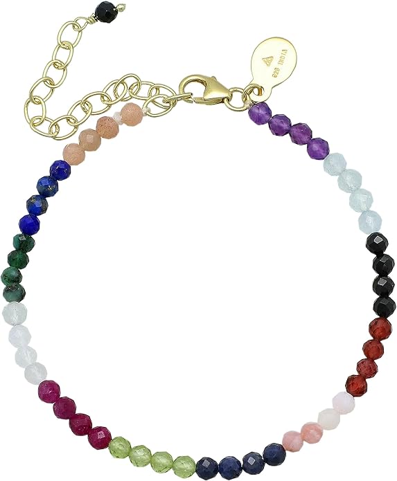 Faceted Bracelet for Women, Certified 925 Sterling Silver with 18K Gold Vermeil Healing Crystal Bracelets for Women - Crystals and Healing Stone Bracelet Women Jewelry for Gift