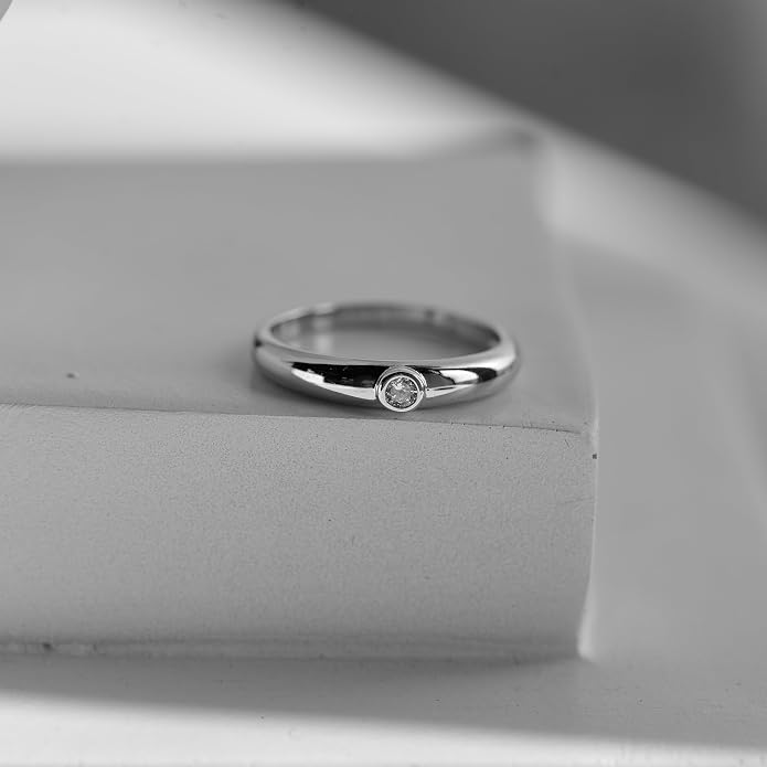 LEMON GRASS Bezel Set Round CZ Thin Dome Ring | Minimalist Stacking Band Signet Ring in Gold