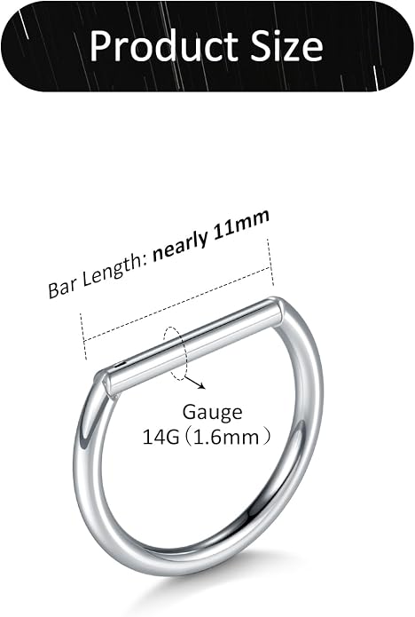 Oveta Titanium D Shaped Nipple Rings 14G for Nipple Piercing Jewelry Higned Segment Clicker Ring Hoops 11mm 12mm 14mm for Women Men, Silver Gold Black, 2PCS