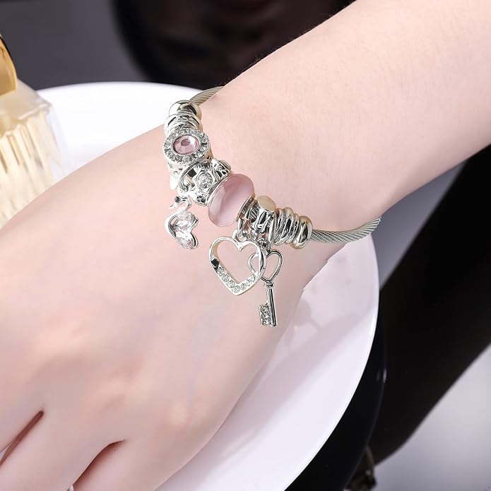 DS Charm Bracelets for girls,exquisite cute cartoon friendship bracelets Silver Stainless Steel Bangle with birthday Gift box, Adjustable girls jewelry Suitable for holiday gifts