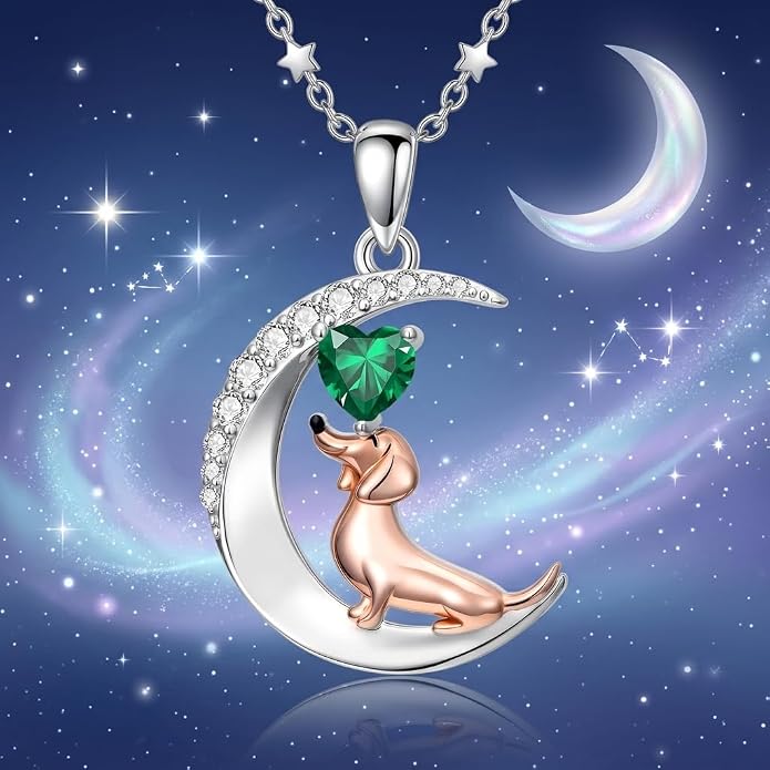 PROESS Animal Birthstone Necklace 925 Sterling Silver Otter/Axolotl/Hippo/Elephant/Dachshund/Monkey/Red Panda Pendant Necklace Animal Birthstone Jewelry Gifts for Women