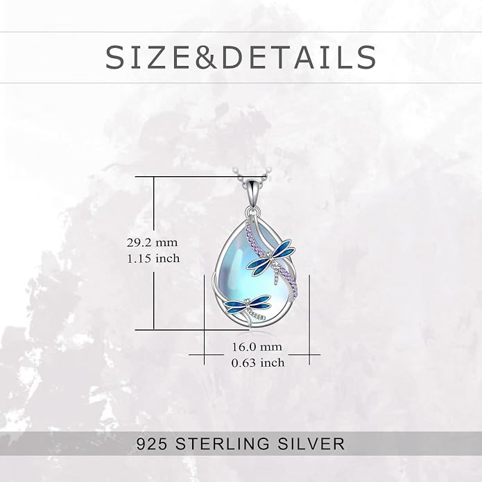 KQF Dragonfly/Butterlfy/Cat/Jellyfish/Bunny/Axolotl/Bee/Mermaid/Hummingbird/Elephant Necklace for Women Sterling Silver Moonstone Pendant Necklace Dragonfly Jewelry Gifts for Women