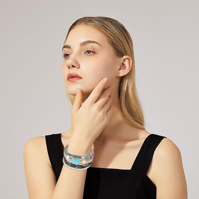 Turquoise Bracelet Leather Wrap Bracelets for Women Fashion Multi-Layer Jewelry for Her