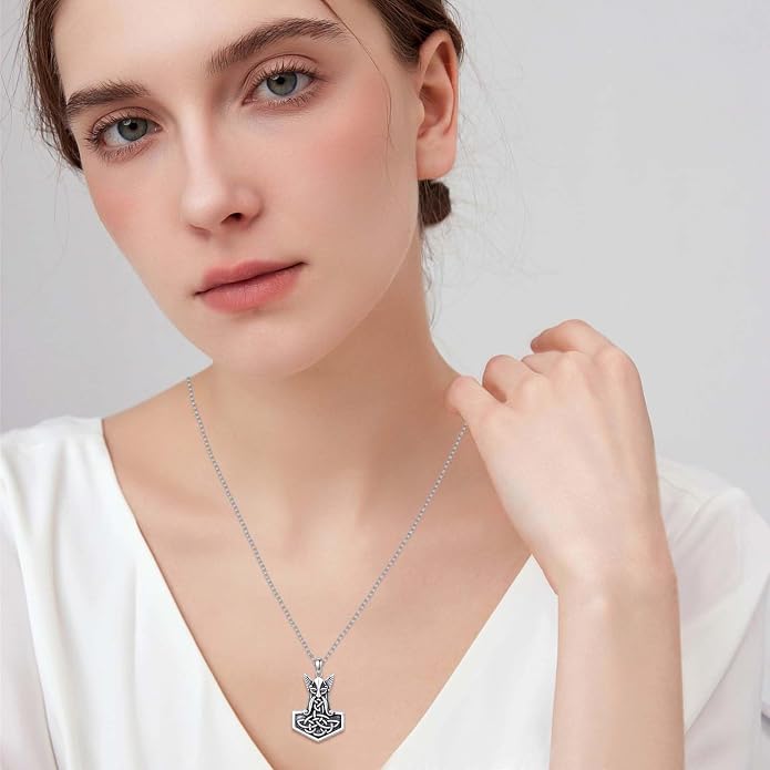 Viking Necklace for Men 925 Sterling Silver Viking Wolf/Thors Hammer/Vegvisir/Tree of Life/Compass Pendant Norse Necklace Amulet Talisman Christmas Gifts for Him Her