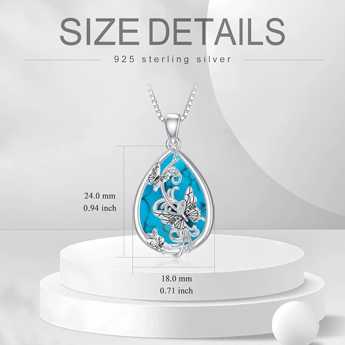 ROMANTICWORK Clover/AA/Ankh/Sun/Compass Necklace Sterling Silver Moss Agate Turquoise Butterfly/Dragonfly/Bee Pendant Jewellery Christmas Birthday Gifts for Women