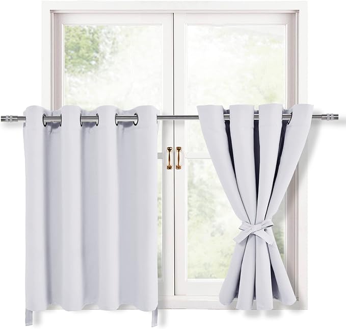 Hiasan RV Blackout Curtains for Bedroom, 52 x 36 Inches Long - Thermal Insulated & Energy Saving Window Curtains for Living Room, 2 Drape Panels Sewn with Tiebacks, Greyish White