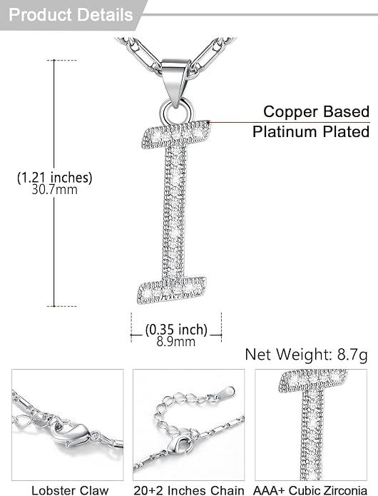U7 Initial Necklace for Women, Gold/Platinum Plated CZ Crystal Letter A-Z Pendant Necklace, Shiny 20 Inch Name Chain Dainty Personalized Jewelry for Men Mom Wife Friend