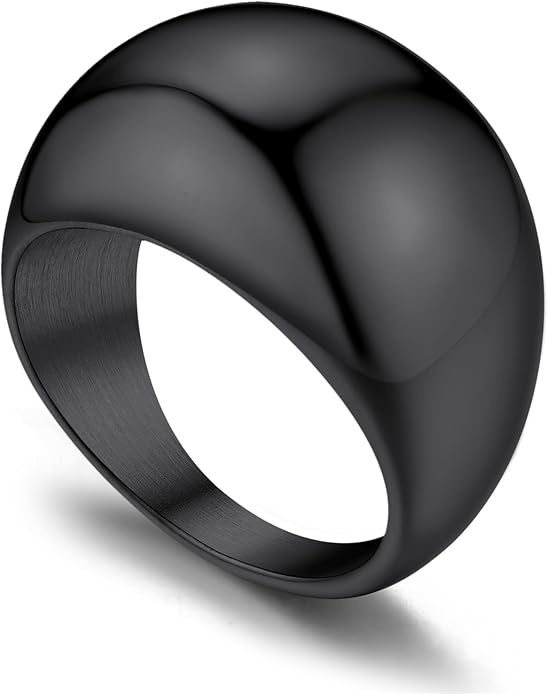 GOLDCHIC JEWELRY Chunky Dome Ring for Women, Stainless Steel Bold Stacking Croissant Statement Ring For Men (Size 7-12, Custom)