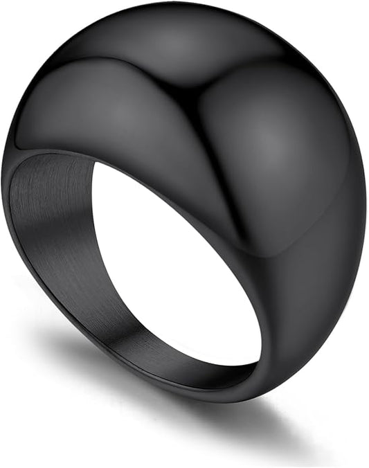 GOLDCHIC JEWELRY Chunky Dome Ring for Women, Stainless Steel Bold Stacking Croissant Statement Ring For Men (Size 7-12, Custom)