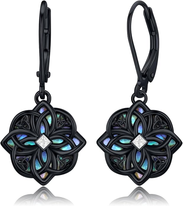 Celtic Knot Earrings 925 Sterling Silver Abalone Drop Dangle Celtic Earrings Gifts for Women