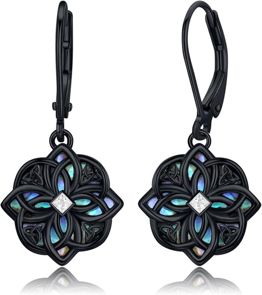 Celtic Knot Earrings 925 Sterling Silver Abalone Drop Dangle Celtic Earrings Gifts for Women