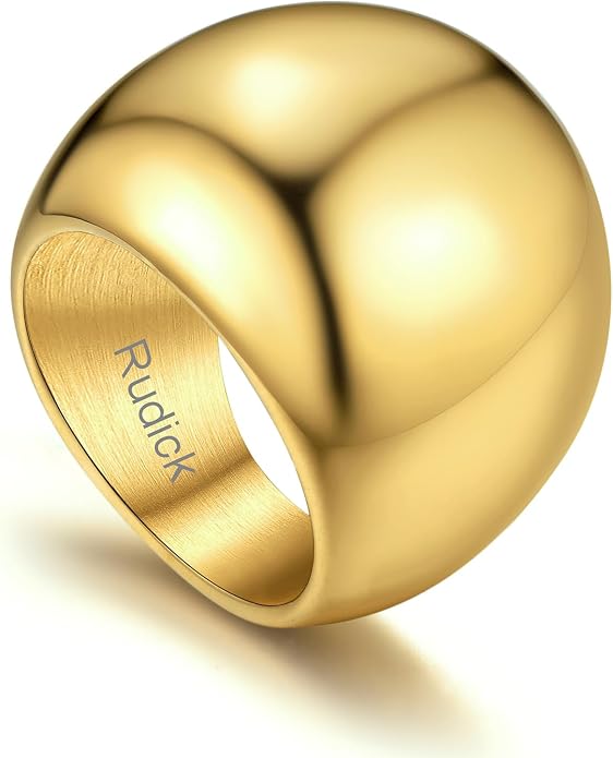 GOLDCHIC JEWELRY Chunky Dome Ring for Women, Stainless Steel Bold Stacking Croissant Statement Ring For Men (Size 7-12, Custom)