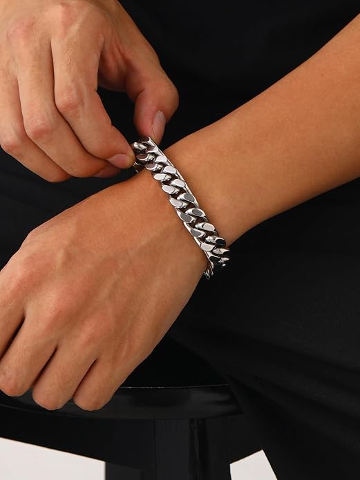 U7 Cuban Link Bracelets for Men Stainless Steel Wrist Bracelet Silver Black Gold Cuban Hand Chain Bracelet for Mens Women, 5/7/9/12mm Width, 7.5/8.3/9 Inch Length Classic Jewelry with Box Packed