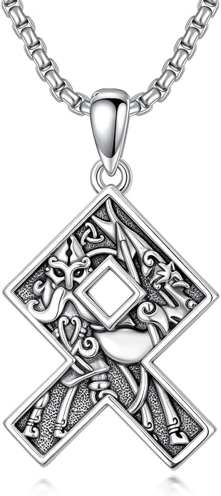 Viking Necklace 925 Sterling Silver Viking Rune Letter Pendant Norse Jewelry Gifts for Men Father