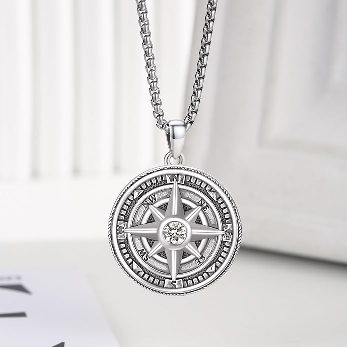 Compass Necklace for Women Graduation Gifts 925 Sterling Silver Celtic Knot Compass Pendant Graduation Jewelry Inspirational Travel Gifts for Women