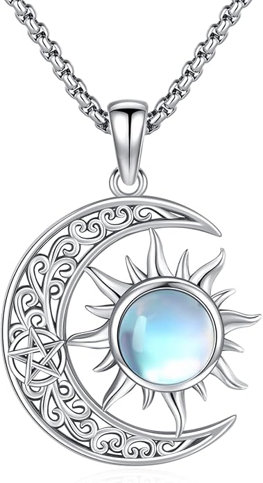 Pentagram Necklace Sterling Silver Triple Moon Goddess/Celtic Knot Witches Knot/Ankh/Sun and Moon/Hecate/Lilith/Santa Muerte/Tetragrammaton Pendant Necklace Pagan Wiccan Magic Egyptian Amulet Jewelry for Women Men