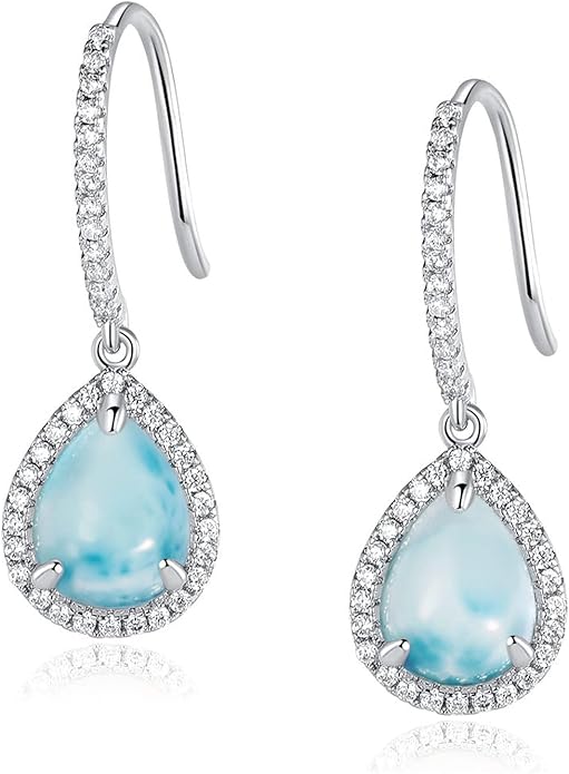 Larimar Dangle Earrings, 925 Sterling Silver Gemstone Larimar Drop Earrings for Women
