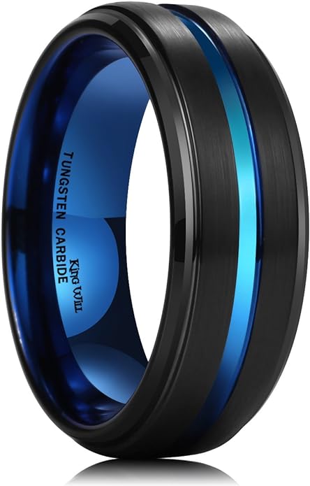 King Will Tungsten Carbide Wedding Band for Men Women-6/8/10mm Width Multicolor Available with Grooved Center Wedding Ring Suitable for Work, Gym Comfort Fit Size 4-16