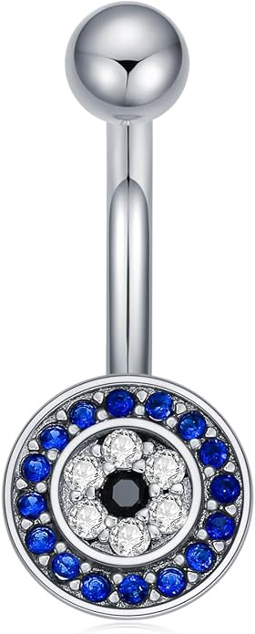 Sterling Silver 14G Belly Button Rings Cross/Cat/Butterfly/Cow/Skull/Birthstone Heart Navel Rings 16mm Body Piercing Jewelry for Women