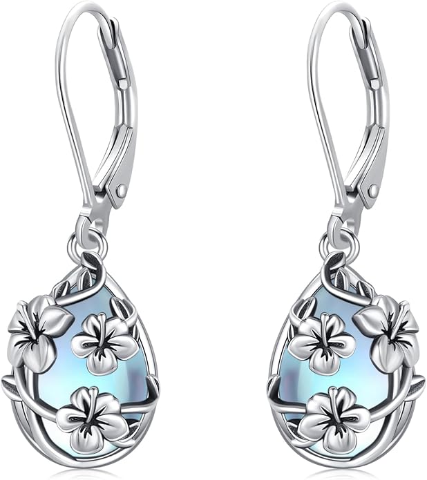 Flower Earrings 925 Sterling Silver Flower Teardrop Leverback Dangle Earrings Jewelry Gifts for Women Girls