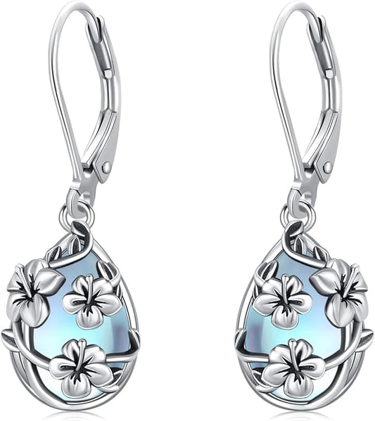 Flower Earrings 925 Sterling Silver Flower Teardrop Leverback Dangle Earrings Jewelry Gifts for Women Girls