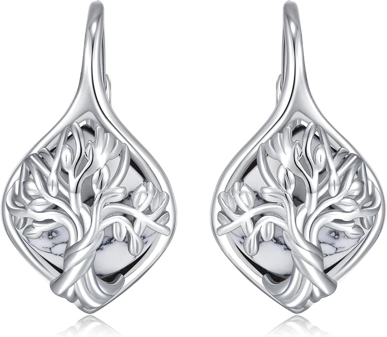 WINNICACA Leverback Earrings for Women 925 Sterling Silver Tree of Life Earrings Dangle Drop Turquoise Moonstone Moss Agate Heart Jewelry Gifts for Women Her Wife Anniversary Birthday Gifts