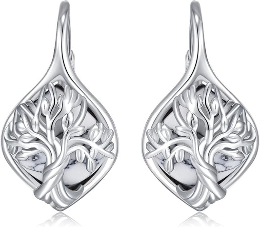 WINNICACA Leverback Earrings for Women 925 Sterling Silver Tree of Life Earrings Dangle Drop Turquoise Moonstone Moss Agate Heart Jewelry Gifts for Women Her Wife Anniversary Birthday Gifts