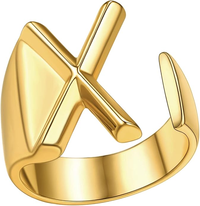 FindChic Customizable Initial Ring Statement 18K Gold Plated Fashion Cuff Rings for Women Alphabet Letter A to Z Resizable Knuckle Ring (with Gift Box)