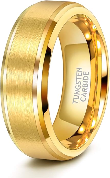 TRUMIUM 6mm 8mm Mens Womens 24K Gold Plated Tungsten Wedding Ring Band Brush Finish Scratch Resistant Size 5-14