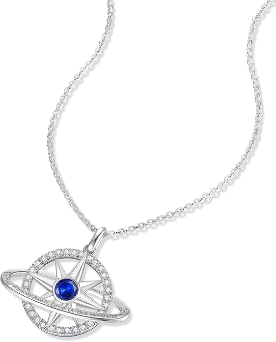 FANCIME Stellar Promise Birthstone Necklace for Women White Gold Plated Sterling Silver Planet Star Pendant Fine Jewelry Anniversary Birthday Mothers Day Gifts for Women Wife Friend Her