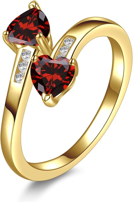 Yaresul 1CT Adjustable Women Heart Ring 14K Gold Plated Birthstone Rings for Women Promise Ring for her Simulated Gemstone Statement Stackable Band Width 2mm Open Size 5~9