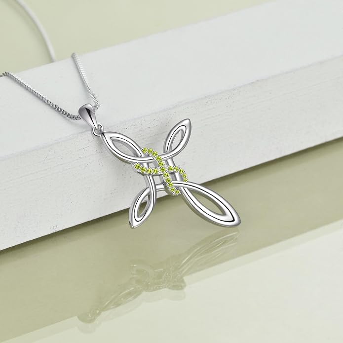 LUHE Celtic Knot Cross Necklace Sterling Silver Birthstone Polished Religious Infinity Celtics Jewelry Gifts for Women