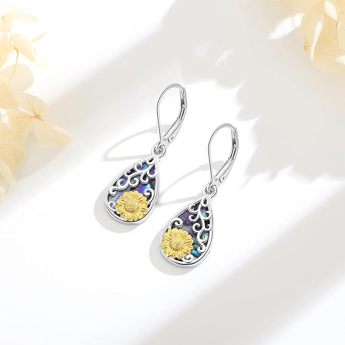 Vito 925 Sterling Silver Teardrop Earrings for Women, Moonstone Turquoise Drop Dangle Earrings Cat Snake Turtle Tree of Life Leverback Earrings Boho Jewelry Gift for Mom Wife