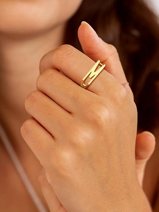 SILVERCUTE 925 Sterling Silver Initial Rings for Women,Adjustable Capital Letter Ring Hypoallergenic,Minimalist 925 Silver Rings for Mother Daughter