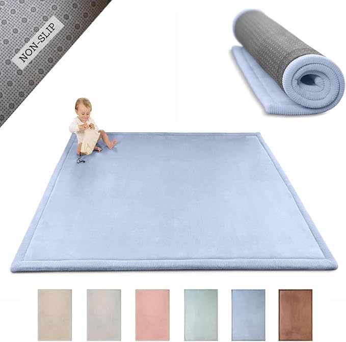 Hakuna Matte CloudSoft Baby Play Mat for Floor 60" x 80" Blue | Coral Velvethigh-density foam Rug for Crawling & Cozy Play – Non-Slip, Water-Resistant, Easy-CareTummy Time Mat