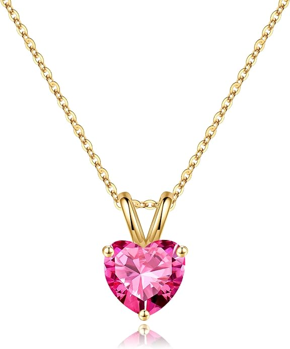 SMILEST Dainty Heart Birthstone Necklace for Women, 925 Sterling Silver Necklace Sparkling Heart Pendant, Anniversary Birthday Gifts for Women Mom Wife Daughter Girlfriend Grandma