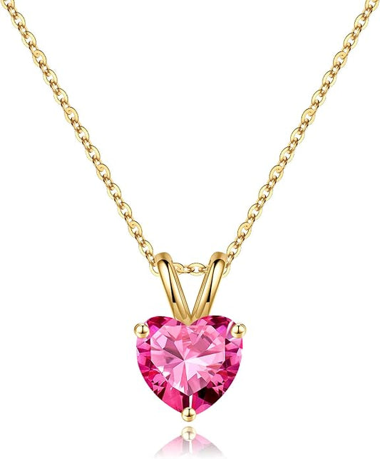 SMILEST Dainty Heart Birthstone Necklace for Women, 925 Sterling Silver Necklace Sparkling Heart Pendant, Anniversary Birthday Gifts for Women Mom Wife Daughter Girlfriend Grandma