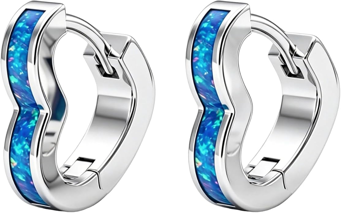 Opal/Turquoise Huggie Earrings 925 Sterling Silver Opal/Turquoise Small Animal Huggie Hoop Earrings Animal Huggies Earring Jewelry Gifts for Women Mom Her