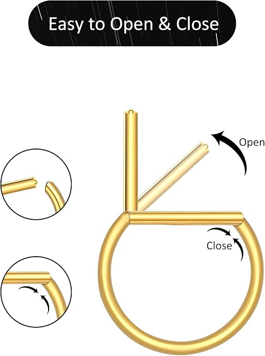 Oveta Titanium D Shaped Nipple Rings 14G for Nipple Piercing Jewelry Higned Segment Clicker Ring Hoops 11mm 12mm 14mm for Women Men, Silver Gold Black, 2PCS