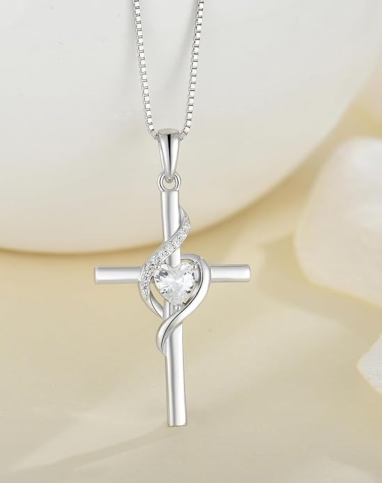 Cross Necklace 925 Sterling Silver Infinity Pendant Heart Birthstone Anniversary Jewelry for Women