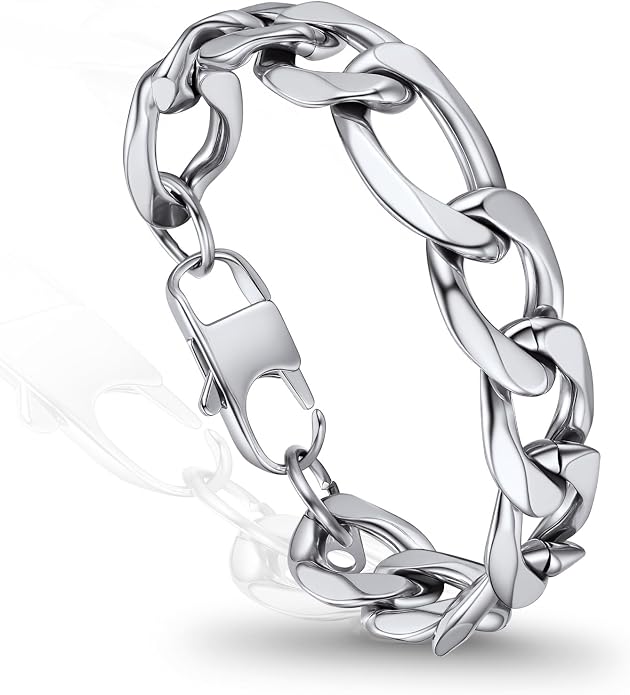 PROSTEEL Silver/Gold/Black Bracelets for Men Figaro Cuban Link, 6mm-13mm Width, 7.5"/8.3"/9" Length, Stainless Steel Mens Bracelet Jewelry with Gift Box
