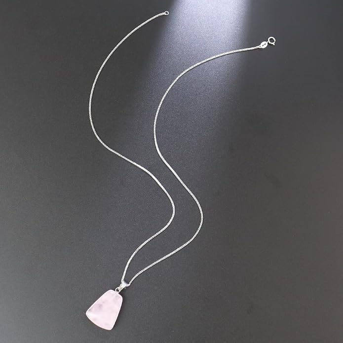 iSTONE 925 Sterling Silver Natural Crytral for Womens Pendant Necklace, Gemstone Birthstone with 17.8" Silver Chain Ladies