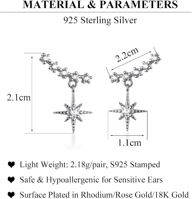 SLUYNZ Sparkling Star Drop Earrings for Women Sterling Silver Star Wrap Earrings Studs