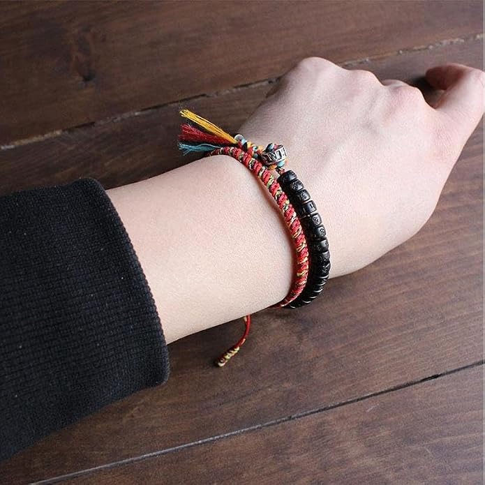 Buddha & Karma Coconut Shell Beads Om Mani Padme Hum Bracelet – Handmade Buddhist Bracelet for Protection, Spiritual Energy, and Inner Peace – Adjustable Meditation Wristband for Men & Women