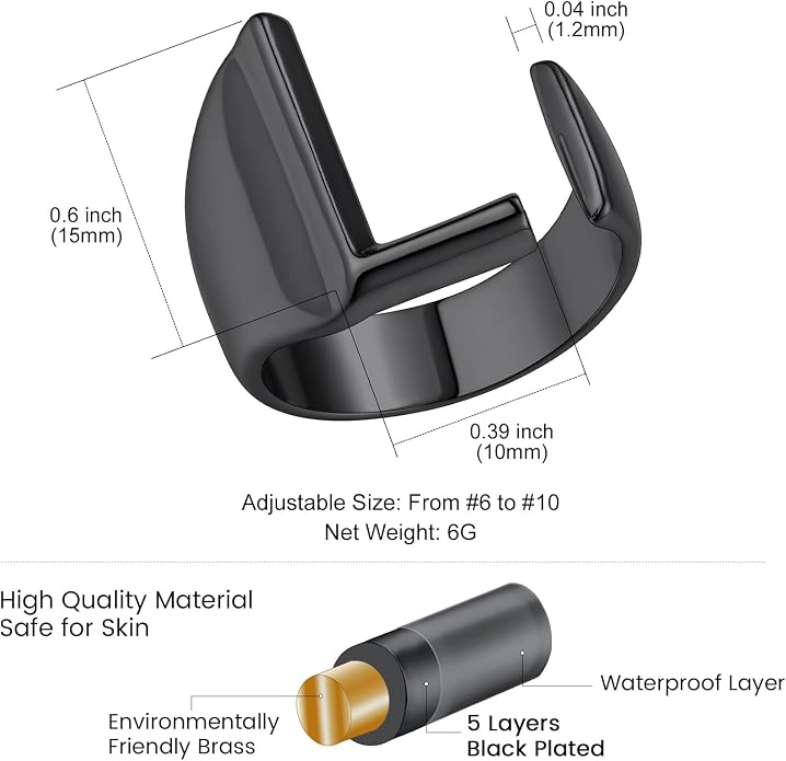 KeyStyle Bold Initial Letter Rings Adjustable, GoldChic Jewelry Women Gold Statement Ring Personalized Engraved Women’s Open Signet Ring for Party (Gold, White Gold, Black)