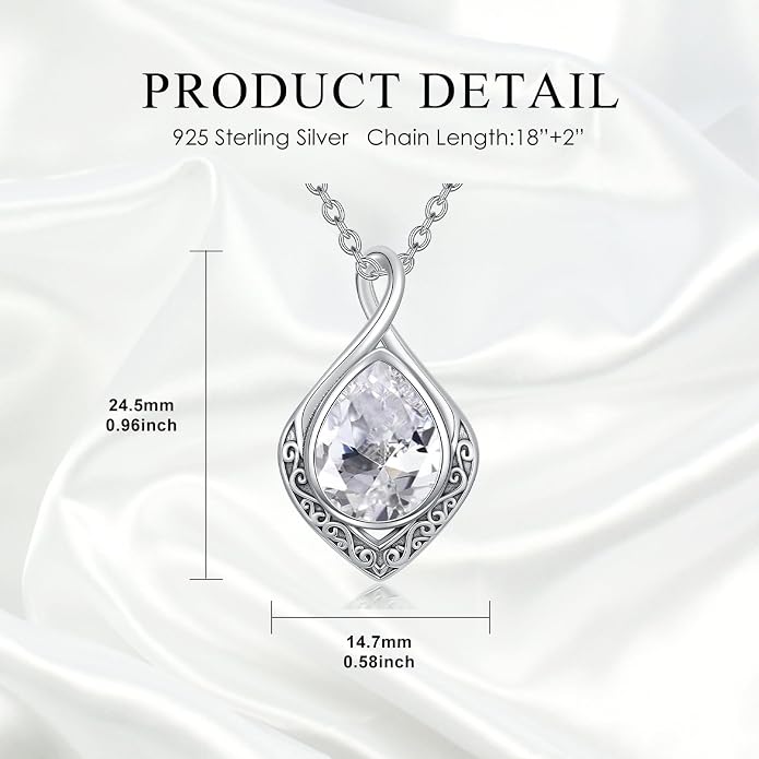 PELOVNY Celtic Knot Necklaces for Women 925 Sterling Silver Gemstone/Birthstone Teardrop Infinity Necklace Irish Celtic Pendant Jewelry Gifts for Mom Daughter Wife