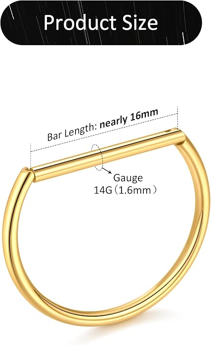 Oveta Titanium D Shaped Nipple Rings 14G for Nipple Piercing Jewelry Higned Segment Clicker Ring Hoops 11mm 12mm 14mm for Women Men, Silver Gold Black, 2PCS